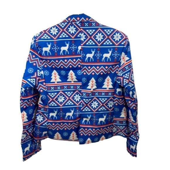 New with Tags Suitmeister Women’s Christmas Nordic Blue Printed Blazer Large - Picture 3 of 16
